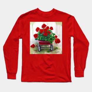 The Red Wagon with Gerainiums Long Sleeve T-Shirt